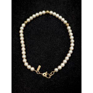 Vintage Monet Faux Pearl bracelet Ivory Color Gold Tone Dainty 7 inch